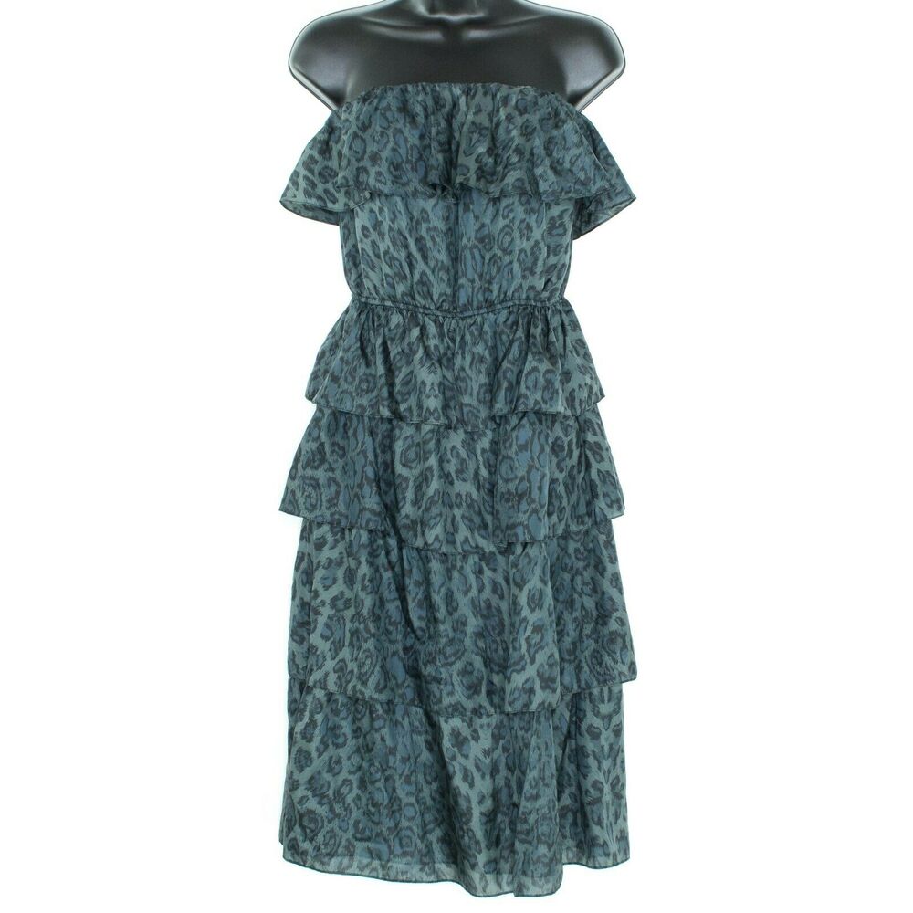 Rebecca Taylor Womens Dress Silk Leopard Strapless Ruffle Tiered Size 2 FA